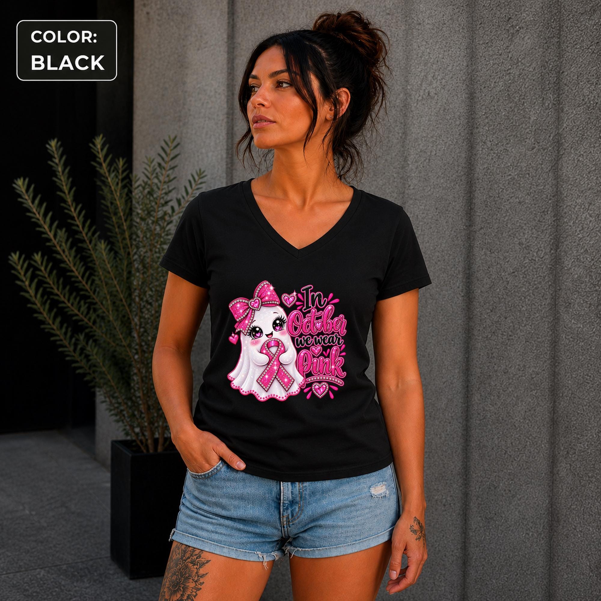 In October We Wear Pink Ghost Shirt | Breast Cancer Awareness Shirt