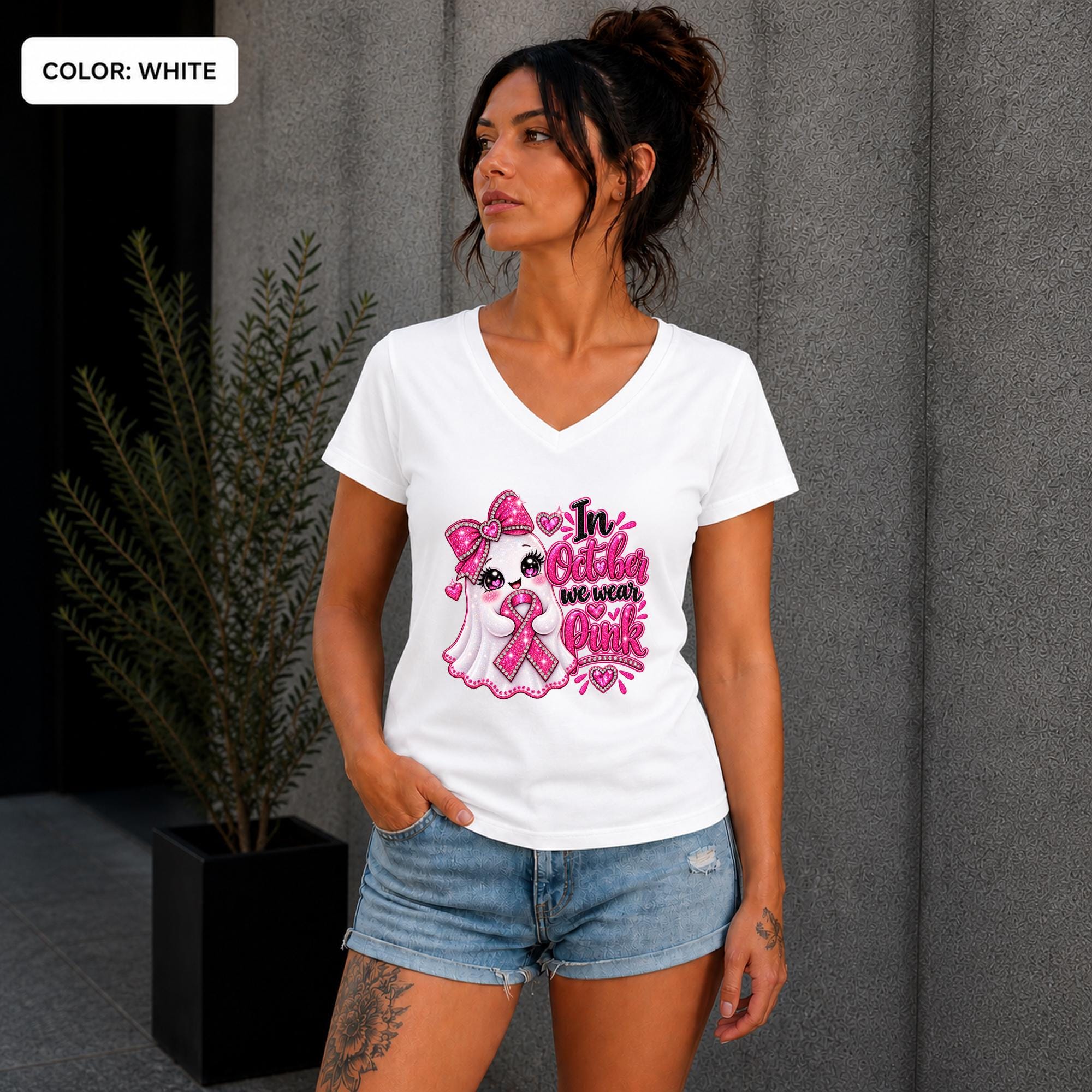 In October We Wear Pink Ghost Shirt | Breast Cancer Awareness Shirt
