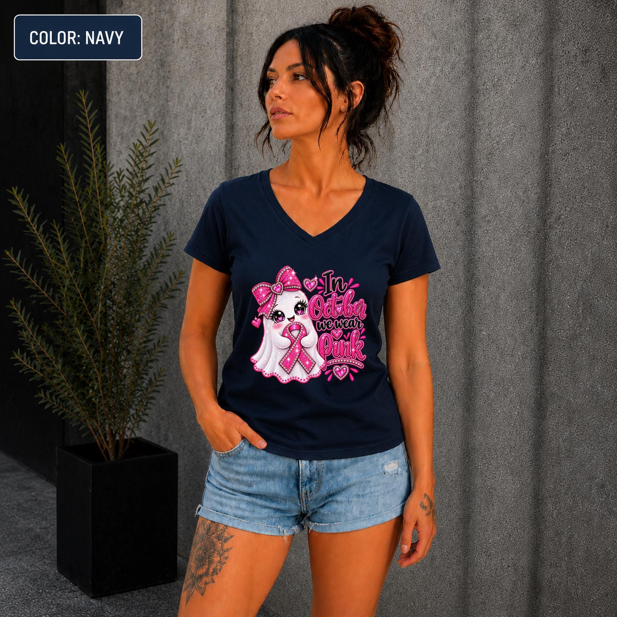 In October We Wear Pink Ghost Shirt | Breast Cancer Awareness Shirt