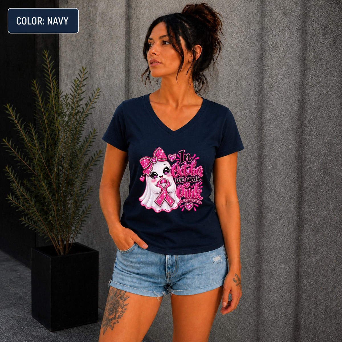 In October We Wear Pink Ghost Shirt | Breast Cancer Awareness Shirt