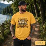 Old Gold T-shirt showcasing the humorous bourbon graphic with warm distressed lettering and rustic bar details.