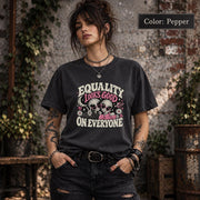 Color Pepper tee showcasing the retro space design with cream and pink typography, heart sunglasses, and quirky alien artwork.