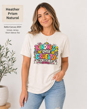 Heather Prism Natural tee featuring the positive message artwork with colorful typography and anti-bullying details.