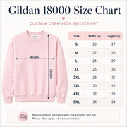 Unisex crewneck sweatshirt size chart showing available measurements and sizing information for choosing the best fit.