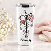 Birth Month Flower Tumbler - Personalized 20oz Mug - Custom Name Insulated Cup - Great for Mother's Day - Floral Name Tumbler, 20oz