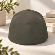 Back view of the dark olive Flexfit hat showing the closed-back stretch-fit construction and structured crown.