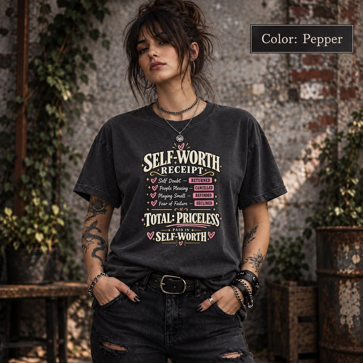 Self Worth Receipt Shirt, Mental Health Graphic Tee, Confidence Quote Top, Positive Mindset Gift, Empowerment T Shirt