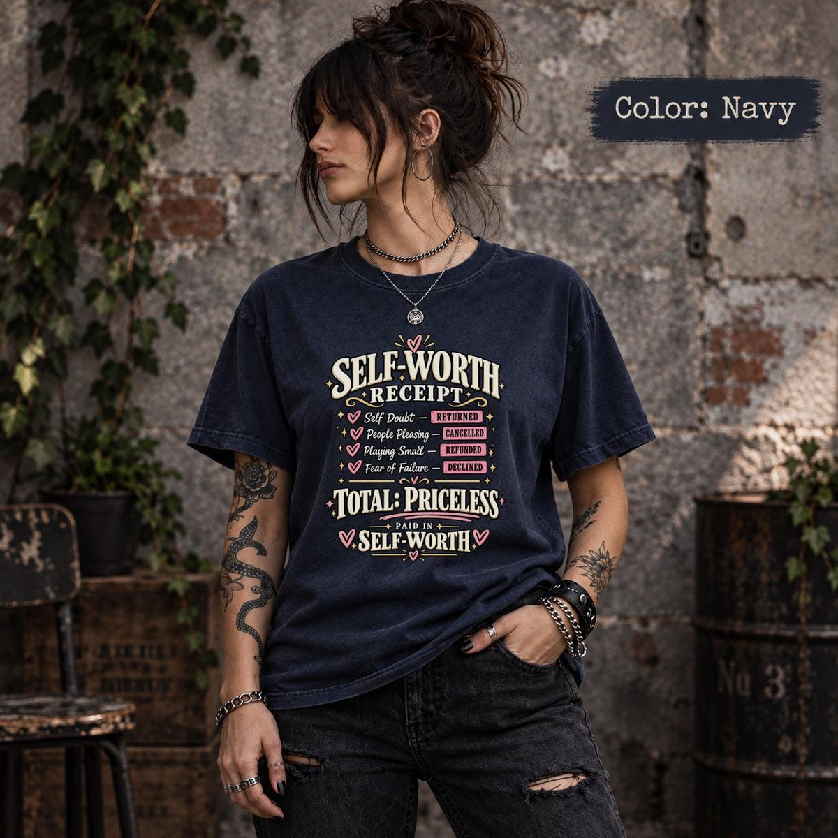 Self Worth Receipt Shirt, Mental Health Graphic Tee, Confidence Quote Top, Positive Mindset Gift, Empowerment T Shirt
