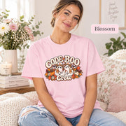 Blossom Comfort Colors tee featuring two nurse ghosts in a cute Halloween medical design with pumpkins and autumn accents.