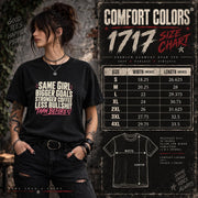 Comfort Colors 1717 size chart showing unisex measurements, fit guidance, and sizing information for the statement shirt.