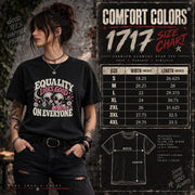 Comfort Colors 1717 size chart showing unisex measurements, fit guidance, and sizing information.