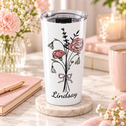 Birth Month Flower Tumbler - Personalized 20oz Mug - Custom Name Insulated Cup - Great for Mother's Day - Floral Name Tumbler, 20oz