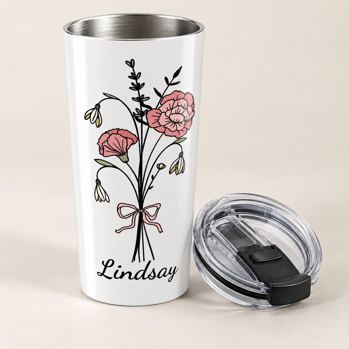 Birth Month Flower Tumbler - Personalized 20oz Mug - Custom Name Insulated Cup - Great for Mother's Day - Floral Name Tumbler, 20oz
