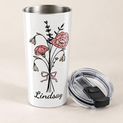 Birth Month Flower Tumbler - Personalized 20oz Mug - Custom Name Insulated Cup - Great for Mother's Day - Floral Name Tumbler, 20oz
