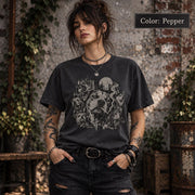 Pepper Comfort Colors 1717 T-shirt featuring a distressed vintage-style graphic of multiple dogs, including a bold central dog with a cigarette, styled with a dark grunge aesthetic.