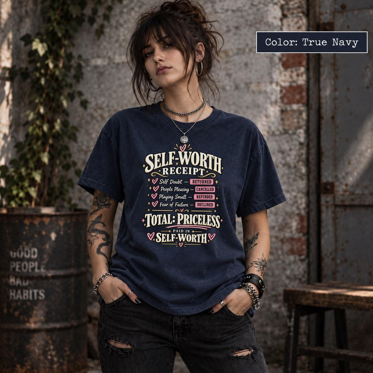 Self Worth Receipt Shirt, Mental Health Graphic Tee, Confidence Quote Top, Positive Mindset Gift, Empowerment T Shirt