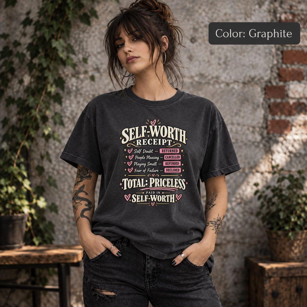 Self Worth Receipt Shirt, Mental Health Graphic Tee, Confidence Quote Top, Positive Mindset Gift, Empowerment T Shirt