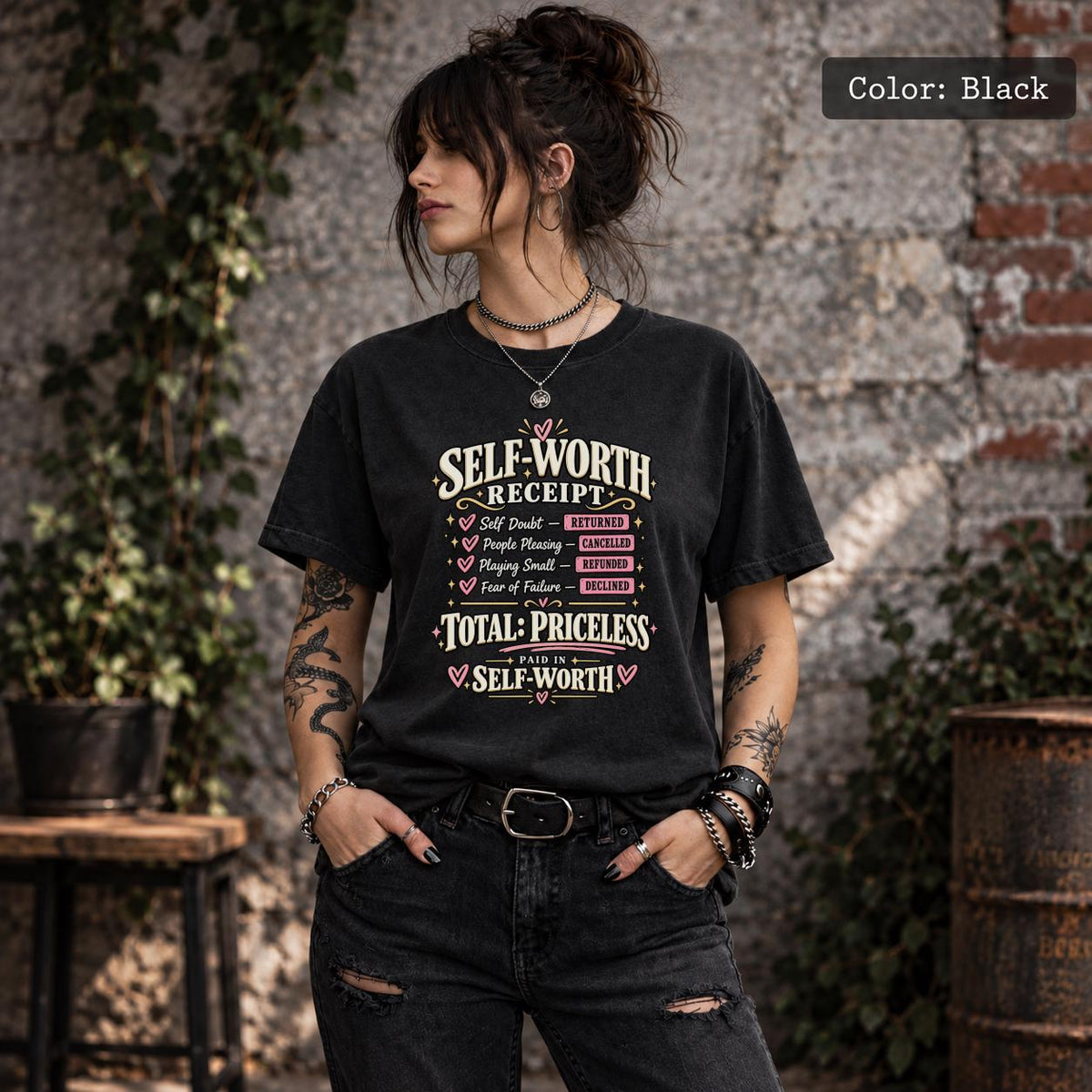 Self Worth Receipt Shirt, Mental Health Graphic Tee, Confidence Quote Top, Positive Mindset Gift, Empowerment T Shirt