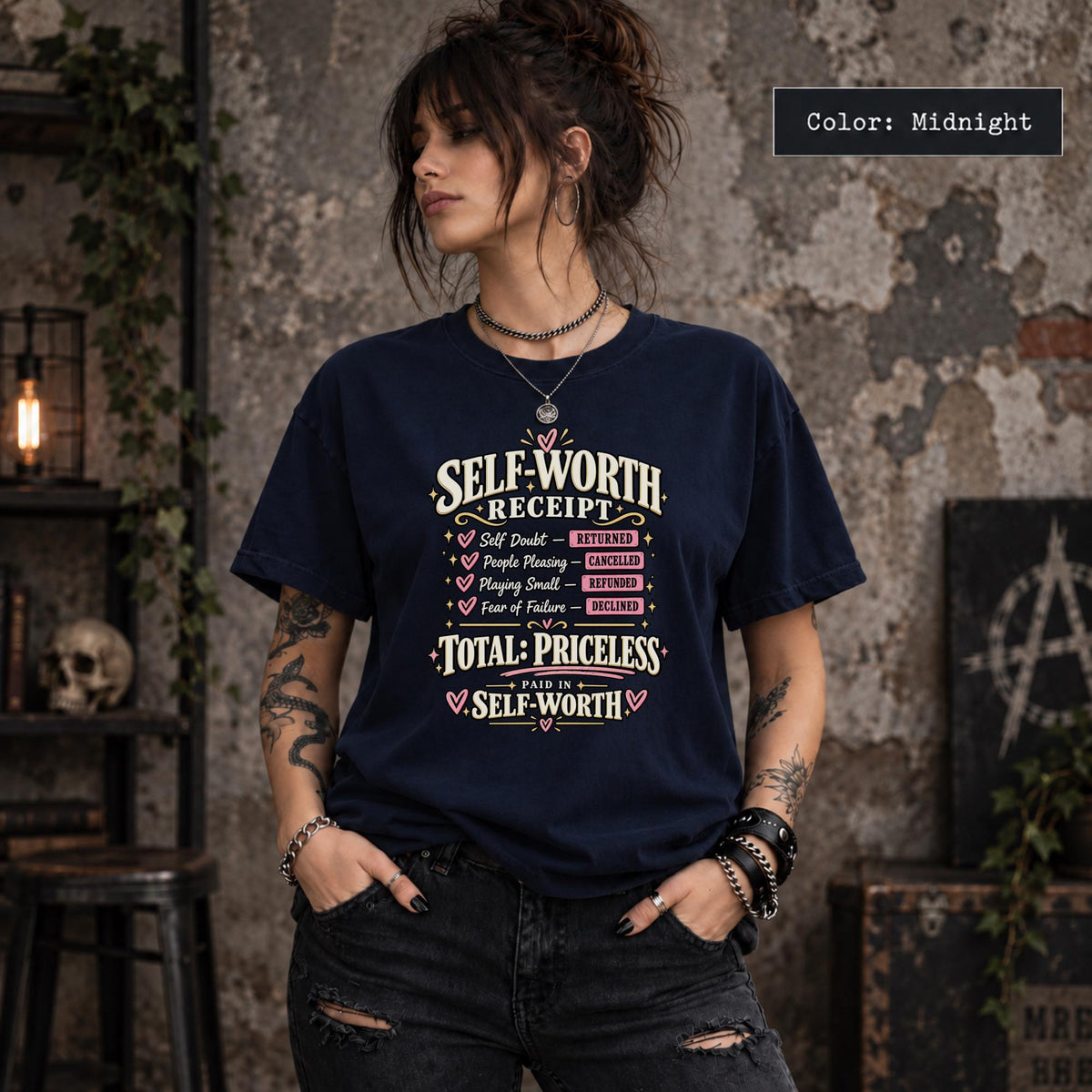 Self Worth Receipt Shirt, Mental Health Graphic Tee, Confidence Quote Top, Positive Mindset Gift, Empowerment T Shirt