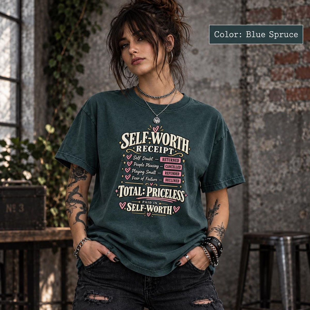Self Worth Receipt Shirt, Mental Health Graphic Tee, Confidence Quote Top, Positive Mindset Gift, Empowerment T Shirt