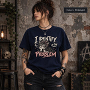Midnight Comfort Colors tee displaying the sarcastic cat graphic with a dark grunge look and relaxed unisex fit.