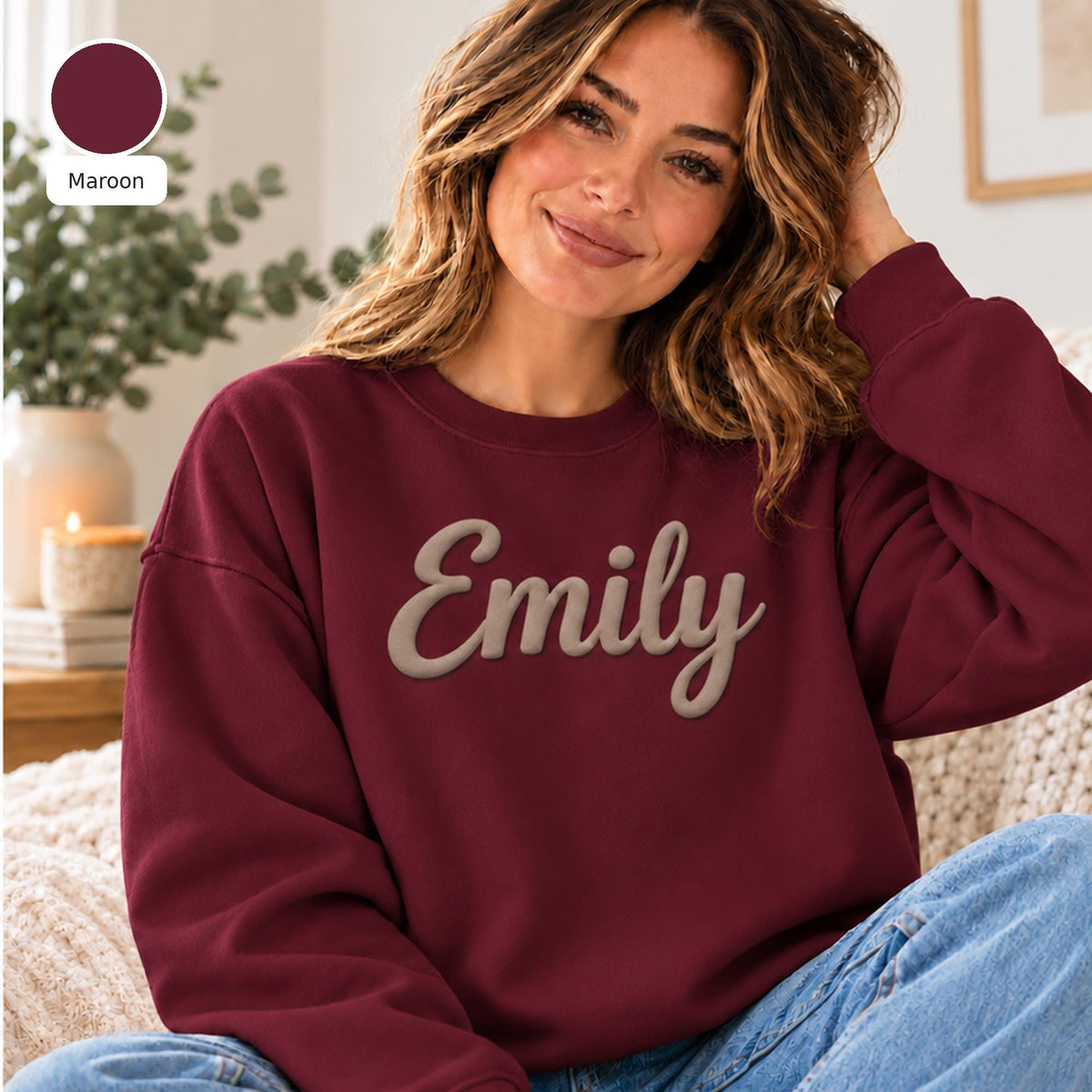 Custom Name Puff Print Sweatshirt, Personalized 3D Raised Text Crewneck, Retro Gift for Her