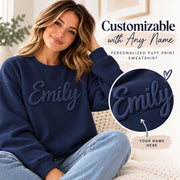 Custom Name Puff Print Sweatshirt, Personalized 3D Raised Text Crewneck, Retro Gift for Her