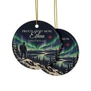 Printify mockup showing the same design printed on both the front and the back of the ceramic ornament