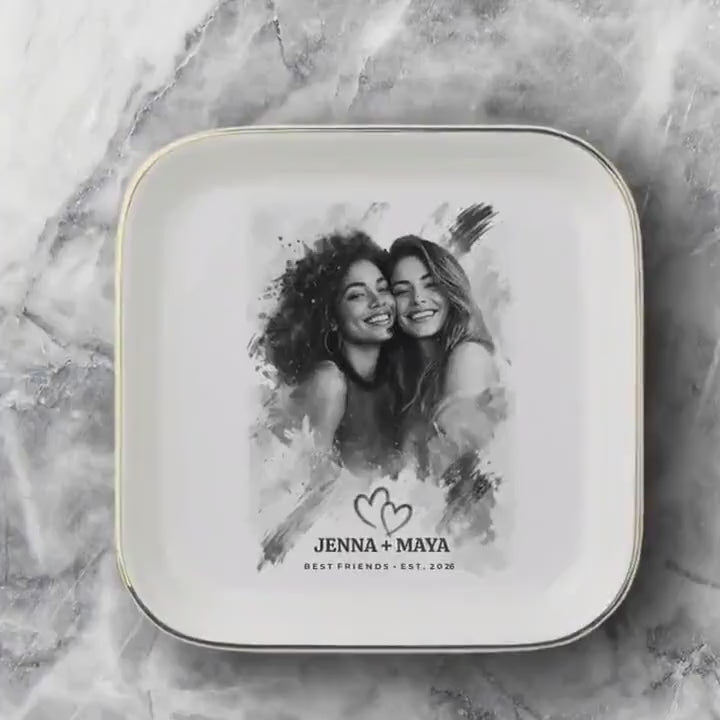 Personalized Best Friend Jewelry Dish, Custom Photo Ring Dish, Friendship Gift, Custom Names Dish, Besties Keepsake