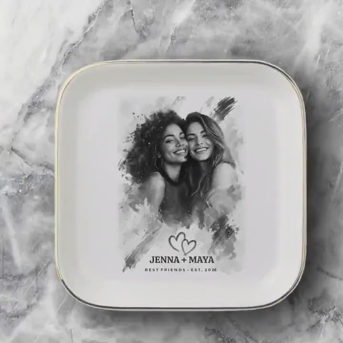 Personalized Best Friend Jewelry Dish, Custom Photo Ring Dish, Friendship Gift, Custom Names Dish, Besties Keepsake