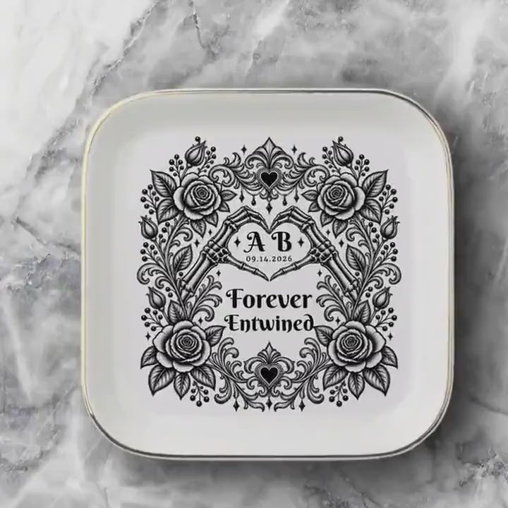 Gothic Jewelry Dish, Personalized Ring Dish, Skeleton Hand Ring Tray, Custom Couple Gift, Gothic Wedding Gift, Forever Entwined