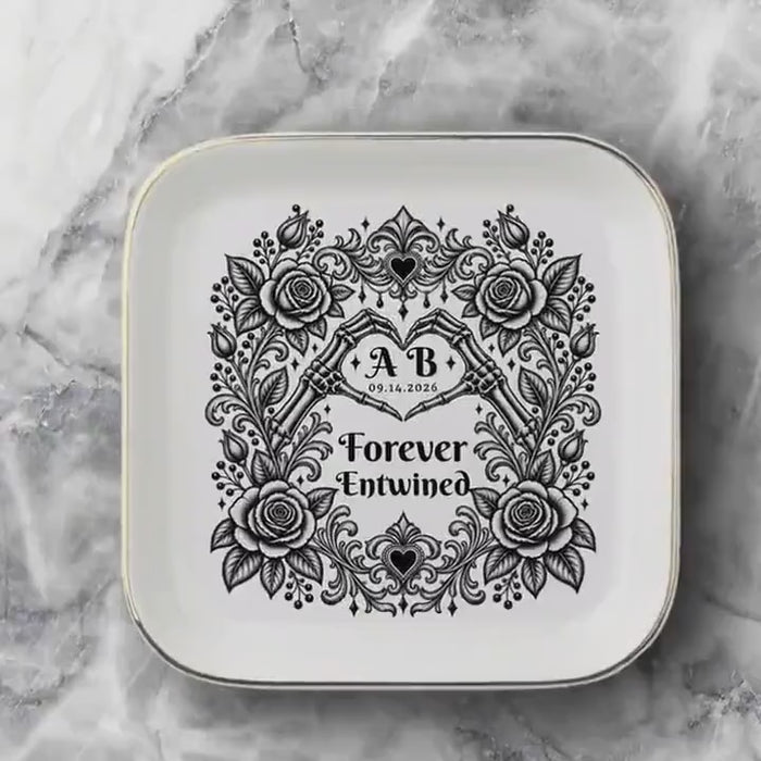 Gothic Jewelry Dish, Personalized Ring Dish, Skeleton Hand Ring Tray, Custom Couple Gift, Gothic Wedding Gift, Forever Entwined